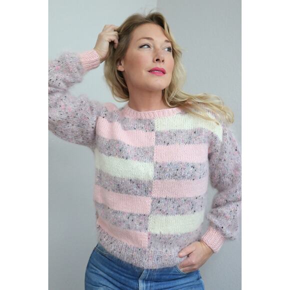 1980's Vintage Pastel Fleck Fuzzy Mohair Sweater ~ Women's Extra Small XXS XS - Picture 3 of 7